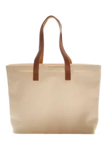 Bolsa de lona com rebordo em pele