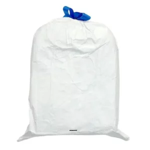 White Tyvek laundry bag with blue drawstring closure