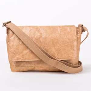 Brown Tyvek messenger bag with adjustable canvas strap