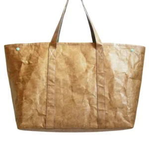 Brown Tyvek shopping bag with dual handles and crinkled paper-like texture