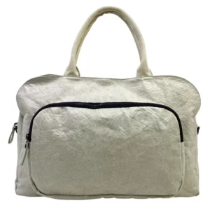 Tyvek material travel bag with front zipper pocket and dual handles
