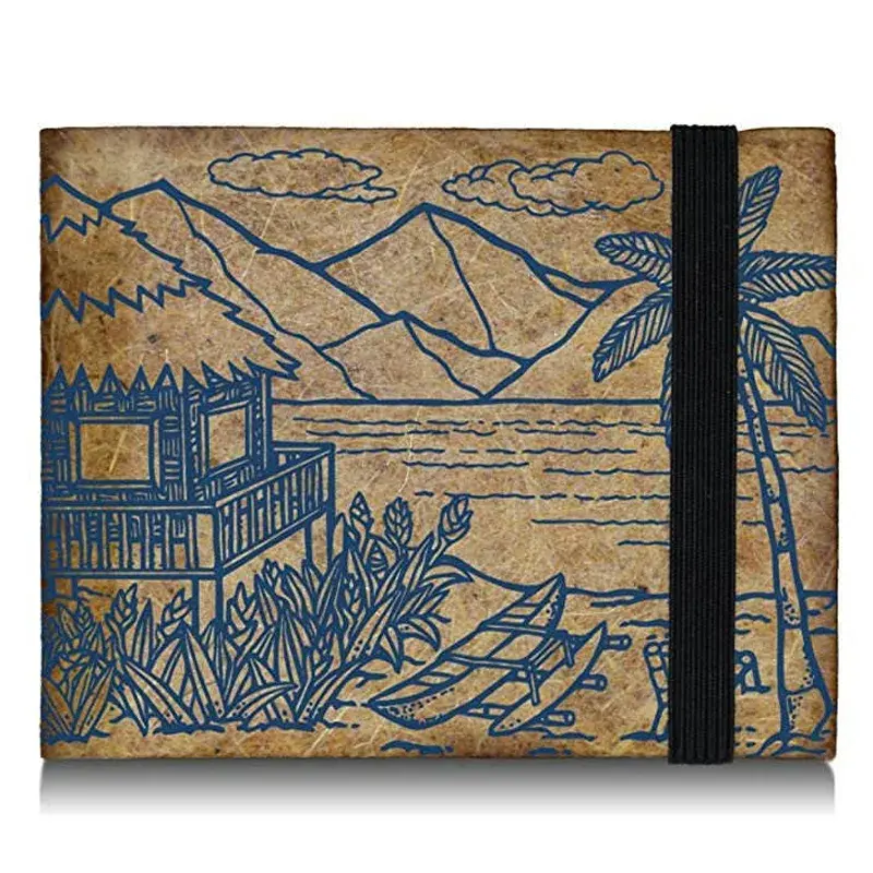 Tyvek-pung med tropisk strandillustration og sort elastikbånd